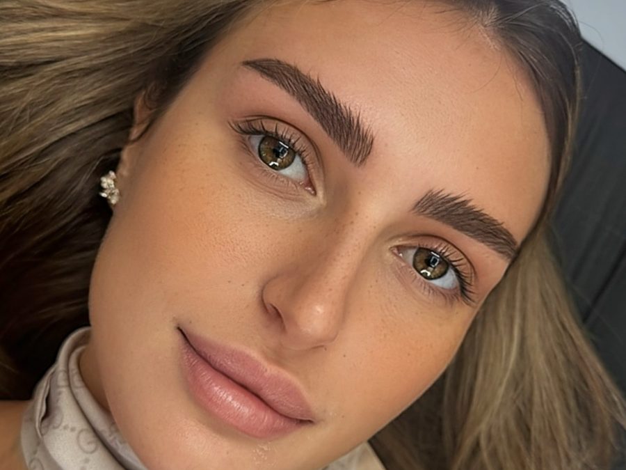 Close-up of natural-looking microbladed brows